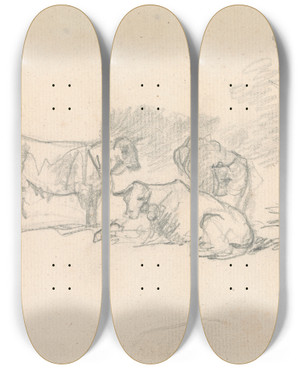 Triptych art skateboard deck of Sawrey Gilpin Sketch Of Cattle by Sawrey Gilpin (1733-1807)
