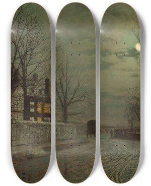Triptych art skateboard deck of John Atkinson Grimshaw The Turn Of The Road by John Atkinson Grimshaw (1836-1893)