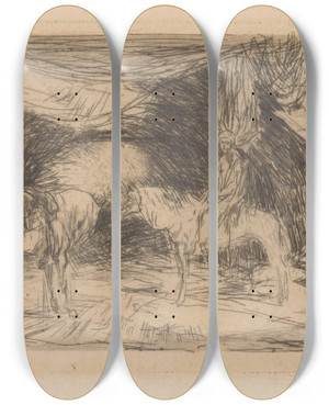 Triptych art skateboard deck of Marius Bauer Bazaar In Smyrna_1 by Marius Bauer (1867-1932)