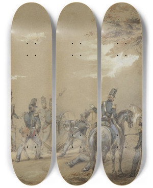 Triptych art skateboard deck of Charles Rochussen Infanterie In Gevecht by Charles Rochussen (1814-1894)
