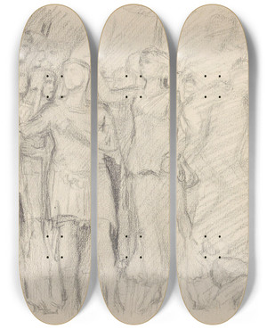 Triptych art skateboard deck of Signe Scheel Nike Bekranser En Soldat by Signe Scheel (1860-1942)