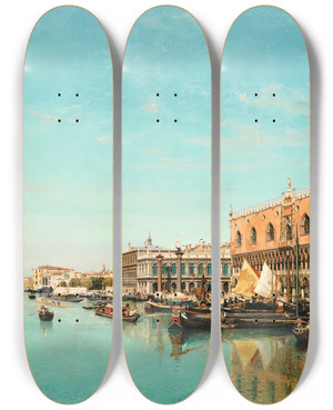 Triptych art skateboard deck of Jeanbaptiste Van Moer The Doges Palace And The Piazza San Marco Venice by Jean-Baptiste van Moer (1819-1884)