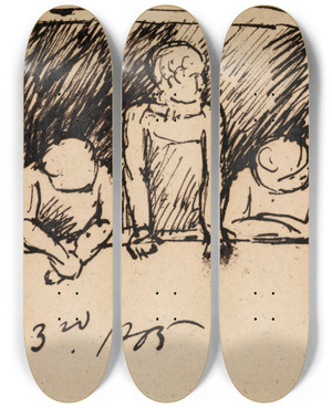 Triptych art skateboard deck of Benjamin Robert Haydon Study Of Three Figures Leaning On A Windowsill by Benjamin Robert Haydon (1786-1846)