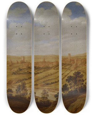 Triptych art skateboard deck of Alexander Keirincx Richmond Castle Yorkshire by Alexander Keirincx (1600-1652)