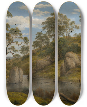 Triptych art skateboard deck of John Glover The Bath Of Diana Van Diemens Land by John Glover (1767-1849)
