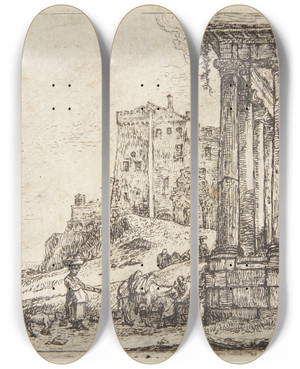 Triptych art skateboard deck of Thomas Wijck Landskab Med En Kolonnade by Thomas Wijck (1616-1677) Triptych art skateboard deck of Thomas Wijck Landskab Med En Kolonnade by Thomas Wijck (1616-1677)