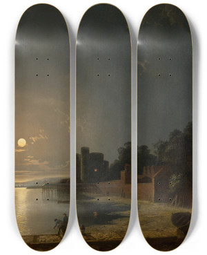 Triptych art skateboard deck of Henry Pether Upnor Castle Kent by Henry Pether (1828-1865)