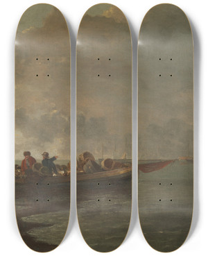 Triptych art skateboard deck of John Crome A Barge With A Wounded Soldier by John Crome (1768-1821)