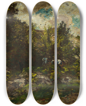 Triptych art skateboard deck of Adolphe Monticelli Autumn by Adolphe Monticelli (1824-1886)