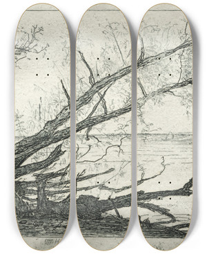 Triptych art skateboard deck of Otto Henry Bacher Old Sycamore by Otto Henry Bacher (1856-1909)