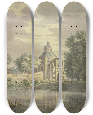 Triptych art skateboard deck of Jacob Van Liender Tor Zu Utrecht Mit Einem Teil Der Promenade by Jacob Van Liender (1696-1759)