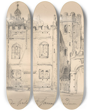 Triptych art skateboard deck of Nicaise De Keyser St Jamess Palace In London by Nicaise De Keyser (1813-1887)