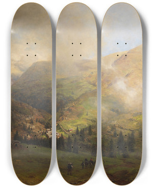 Triptych art skateboard deck of Oswald Achenbach Blick Auf Die Rigi by Oswald Achenbach (1827-1905)