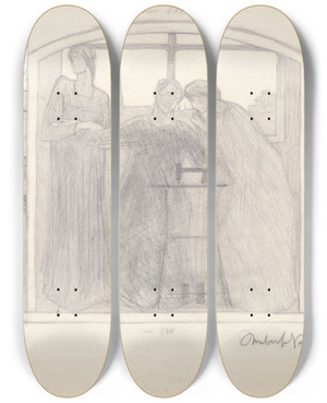 Triptych art skateboard deck of Umberto Boccioni Study For Homage To Mother by Umberto Boccioni (1882-1916)