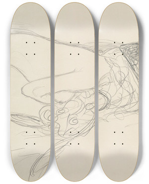 Triptych art skateboard deck of Gustav Klimt Seminude Leaning Forward Preparatory Work For The Painting Leda by Gustav Klimt (1862-1918)