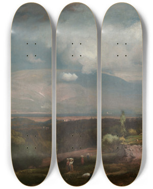 Triptych art skateboard deck of George Inness Approaching Storm From The Alban Hills by George Inness (1825-1894)
