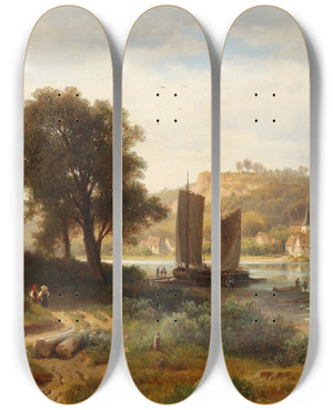 Triptych art skateboard deck of Ludwig Halauska Village On The Main Near Wrzburg by Ludwig Halauska (1827-1882) Triptych art skateboard deck of Ludwig Halauska Village On The Main Near Wrzburg by Ludwig Halauska (1827-1882)