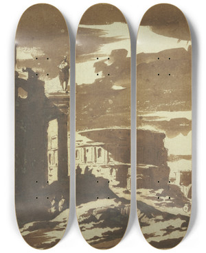 Triptych art skateboard deck of Jacob Van Der Ulft Ein Rmisches Theater Bei Einer Brcke by Jacob van der Ulft (1627-1689)