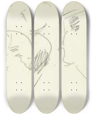 Triptych art skateboard deck of Edvard Weie Tre Lse Portrtrids 78Profil Mod Venstre by Edvard Weie (1879-1943)