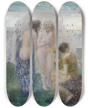 Triptych art skateboard deck of Eduard Veith Urteil Des Paris by Eduard Veith (1856-1925)