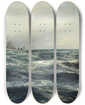 Triptych art skateboard deck of Charles Napier Hemy A Cornish Sea And Working Boat by Charles Napier Hemy (1841-1917)