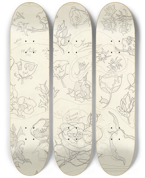 Triptych art skateboard deck of Theo Colenbrander 33 Bloemornamenten Voor Aardewerkdecoratie En Zes Halfprofielen Voor Vazen En Bakjes by Theo Colenbrander (1841-1930)