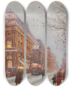 Triptych art skateboard deck of Eugne Galienlaloue Thtre De La Renaissance by Eugene Galien Laloue (1854-1941)