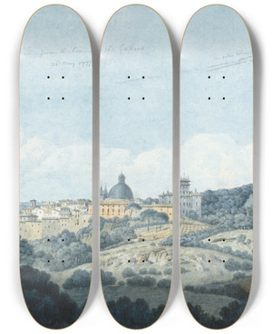 Triptych art skateboard deck of Thomas Jones Larici From The Convent Of The Galoro by Thomas Jones (1742-1803)