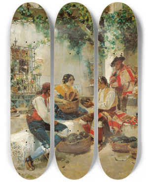 Triptych art skateboard deck of Joaqun Sorolla Selling Melons by Joaquin Sorolla (1863-1923)
