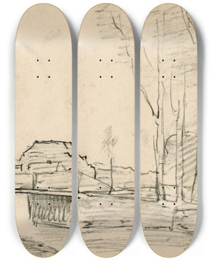 Triptych art skateboard deck of Adolf Le Comte Bruggetje Over Een Vaart En Bomenrij by Adolf Le Comte (1850-1921)