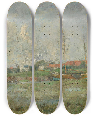 Triptych art skateboard deck of Rudolf Hckner Wedeler Au by Rudolf Hockner (1864-1942)