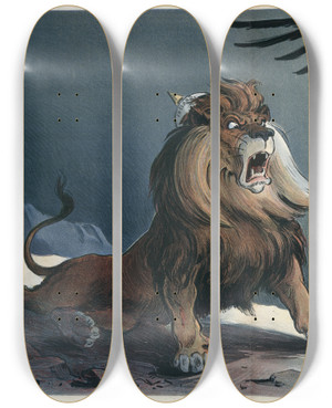 Triptych art skateboard deck of Udo Keppler Not Dead Yet by Udo Keppler (1872-1956)