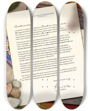 Triptych art skateboard deck of Peace Corps Worldview Ad June Summer 2010_1 by Peace Corps (20-)