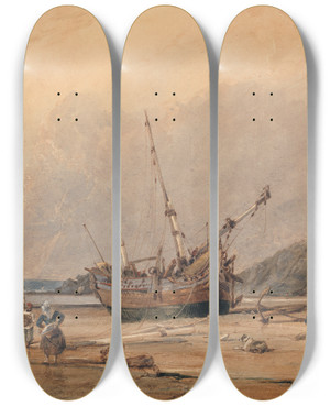 Triptych art skateboard deck of Franois Louis Thomas Francia Calais Sands by Francois Louis Thomas Francia (1772-1839)
