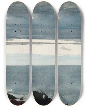 Triptych art skateboard deck of Winslow Homer Prouts Neck Evening by Winslow Homer (1836-1910)