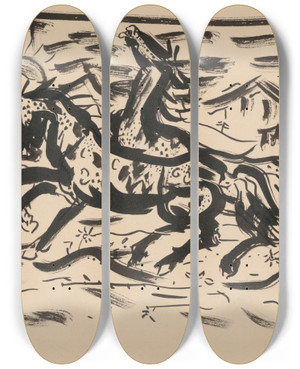 Triptych art skateboard deck of Arnold Peter Weiszkubnan Galloping Horses_1 by Arnold Peter Weisz-Kubnan (1898-1944)