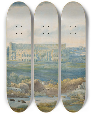 Triptych art skateboard deck of Abrahamlouisrodolphe Ducros An Extensive View Of The Colosseum And The Arch Of Constantine With Figures In The Foreground by Abraham-Louis-Rodolphe Ducros (1748-1810) Triptych art skateboard deck of Abrahamlouisrodolphe Ducros An Extensive View Of The Colosseum And The Arch Of Constantine With Figures In The Foreground by Abraham-Louis-Rodolphe Ducros (1748-1810)