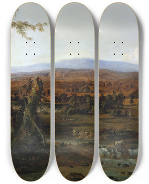 Triptych art skateboard deck of Robert S Duncanson Landscape With Shepherd by Robert S Duncanson (1821-1872)