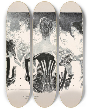 Triptych art skateboard deck of Charles Dana Gibson A Cabinet Meeting_1 by Charles Dana Gibson (1867-1944)