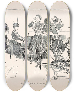 Triptych art skateboard deck of Charles Dana Gibson A Council Of War In The Days To Come_1 by Charles Dana Gibson (1867-1944)