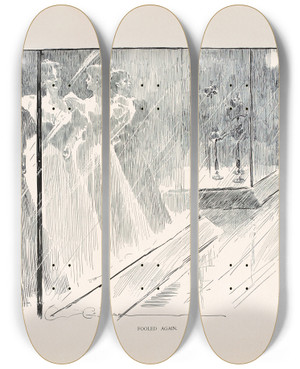 Triptych art skateboard deck of Charles Dana Gibson Fooled Again_1 by Charles Dana Gibson (1867-1944)