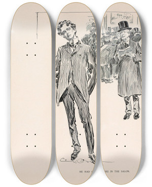 Triptych art skateboard deck of Charles Dana Gibson He Had One Picture In The Salon_1 by Charles Dana Gibson (1867-1944)