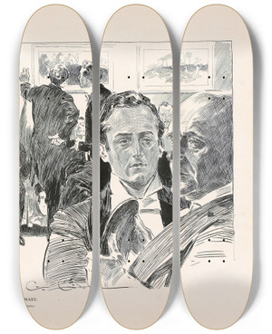 Triptych art skateboard deck of Charles Dana Gibson Her Nightmare_1 by Charles Dana Gibson (1867-1944) Triptych art skateboard deck of Charles Dana Gibson Her Nightmare_1 by Charles Dana Gibson (1867-1944)