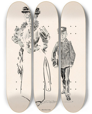 Triptych art skateboard deck of Charles Dana Gibson Her Protector_1 by Charles Dana Gibson (1867-1944)