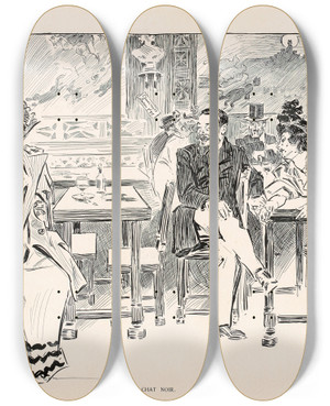 Triptych art skateboard deck of Charles Dana Gibson Le Chat Noir_1 by Charles Dana Gibson (1867-1944)