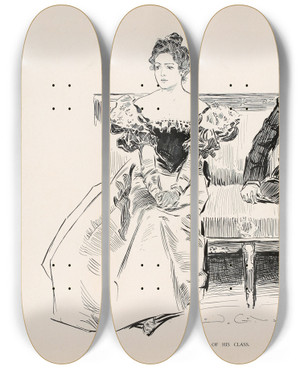 Triptych art skateboard deck of Charles Dana Gibson Out Of His Class_1 by Charles Dana Gibson (1867-1944)