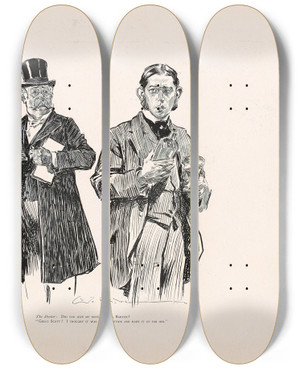 Triptych art skateboard deck of Charles Dana Gibson The Doctor Did You Give My Note To Mrs Barton_1 by Charles Dana Gibson (1867-1944)