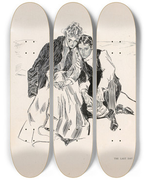 Triptych art skateboard deck of Charles Dana Gibson The Last Day Of Summer_1 by Charles Dana Gibson (1867-1944)
