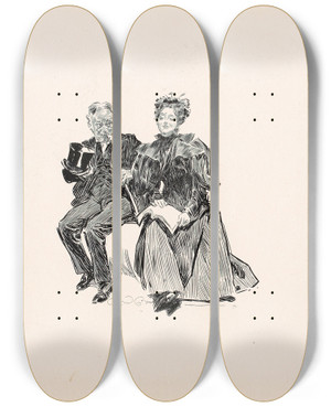 Triptych art skateboard deck of Charles Dana Gibson Untitled_20 by Charles Dana Gibson (1867-1944)