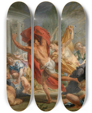 Triptych art skateboard deck of Jan Boeckhorst Apollo And Diana Kill Niobes Children by Jan Boeckhorst (1599-1668)